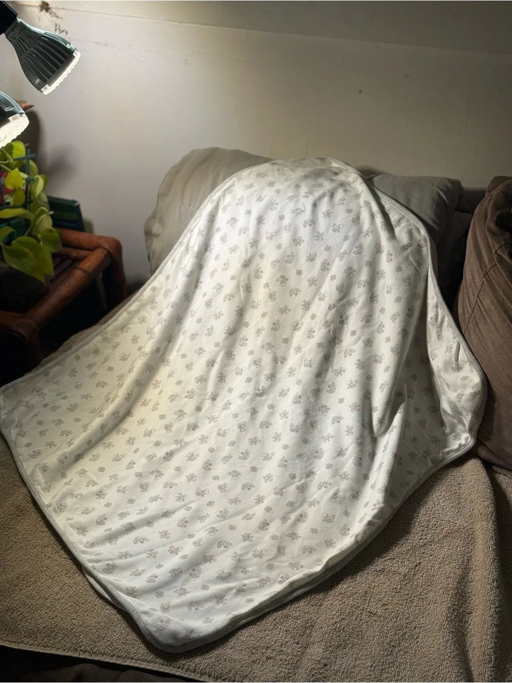 Ralph Lauren Reversible White and Light Gray Baby Blanket